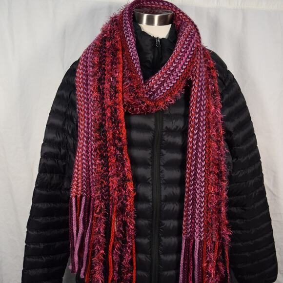 New 80" Scarf Pink & Black Eyelash Yarns Knitted Collection Eighteen 8" Fringe - Picture 5 of 8